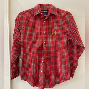 Ralph Lauren women’s tartan button down with crest